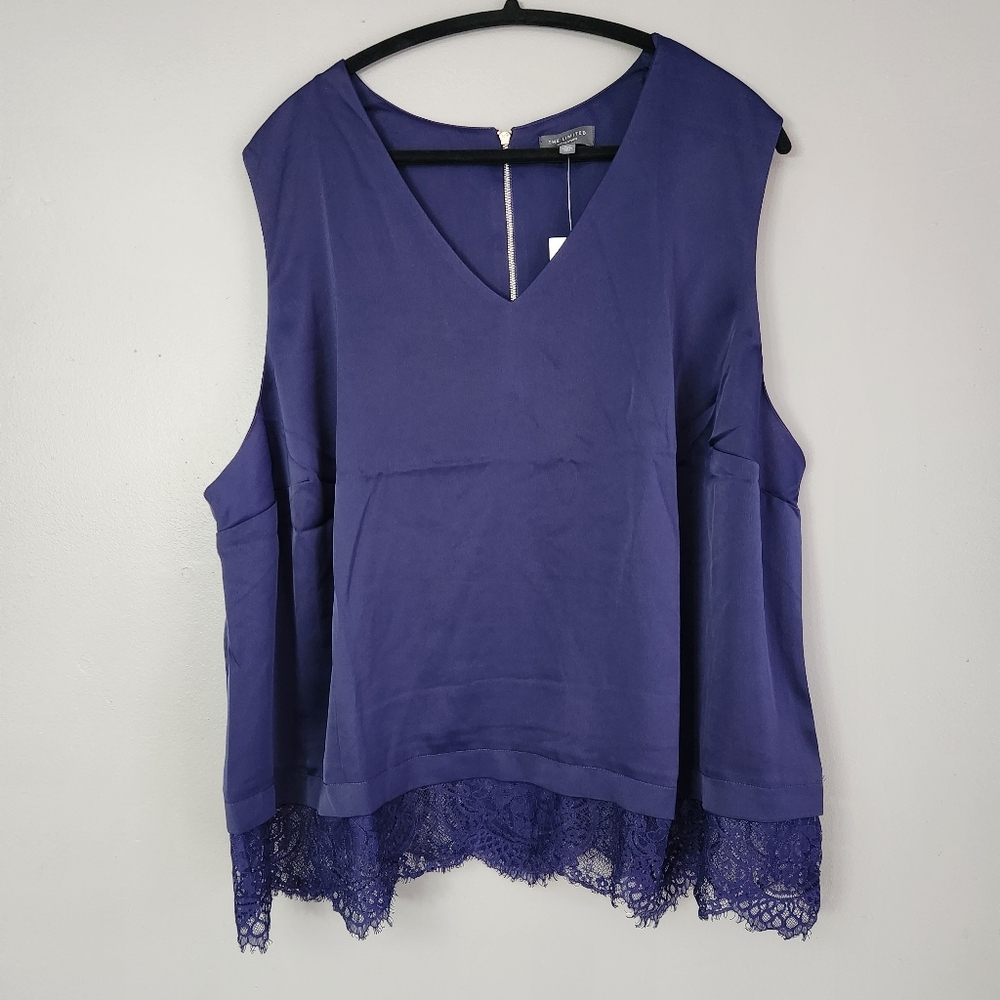 3/$25 The Limited Collection Tank Sleeveless Top with Lace Hem 2X NWT deep navy